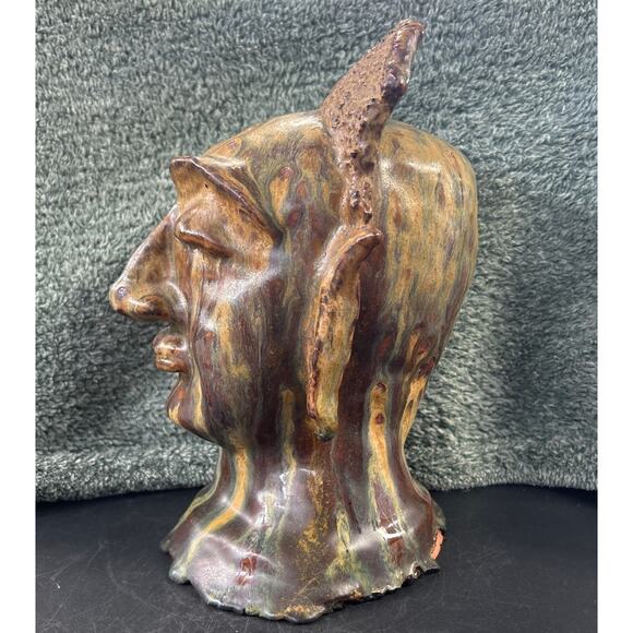 Clay Sculpture of Buddha Head Glazed Vintage Gorgeous - Picture 2 of 10